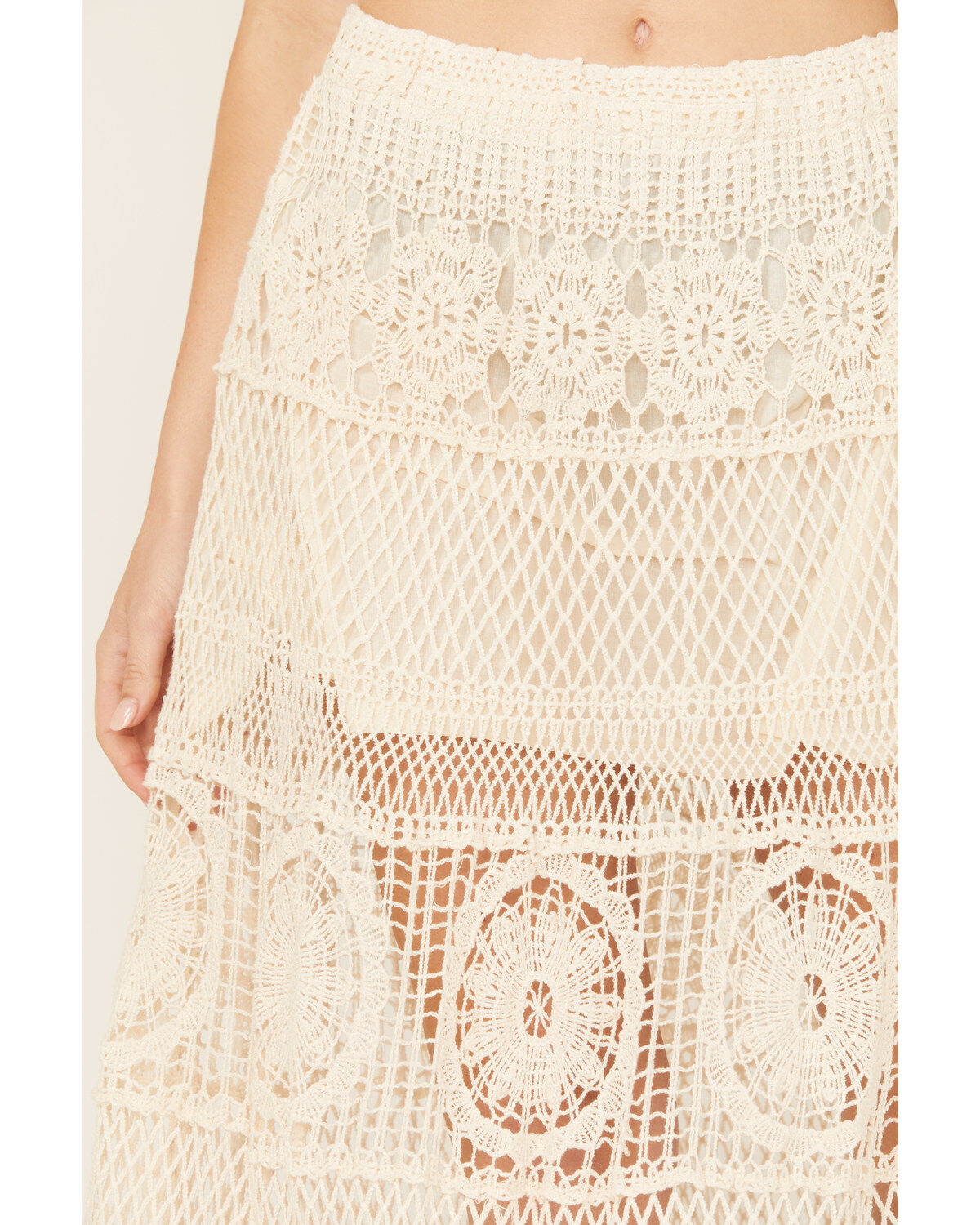 POL Women's Floral Crochet Maxi Skirt