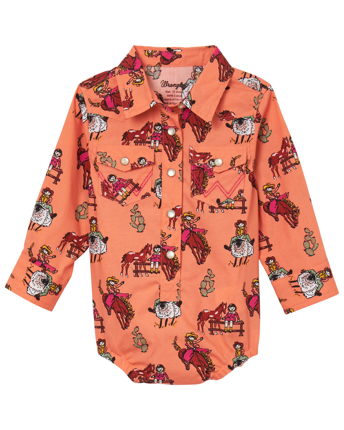 Wrangler Infant Girls' Conversation Print Long Sleeve Pearl Snap Onesie