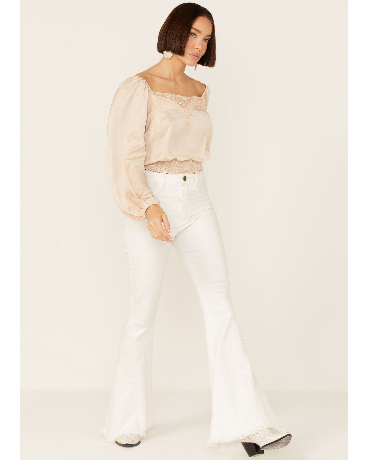 Lush Women's Lace Detail Puff Sleeve Top