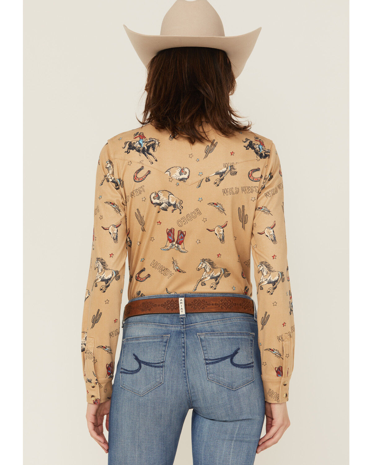 Shyanne Women's Conversational Western Print Faux Suede Long Sleeve Button-Down Western Shirt