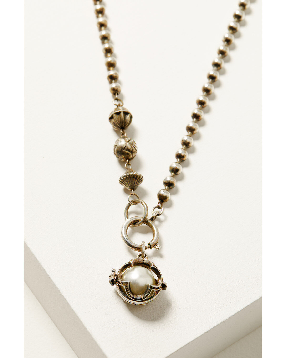 Erin Knight Designs Women's Vintage Sterling Plated Ball Chain with Vintage Caged Pendant