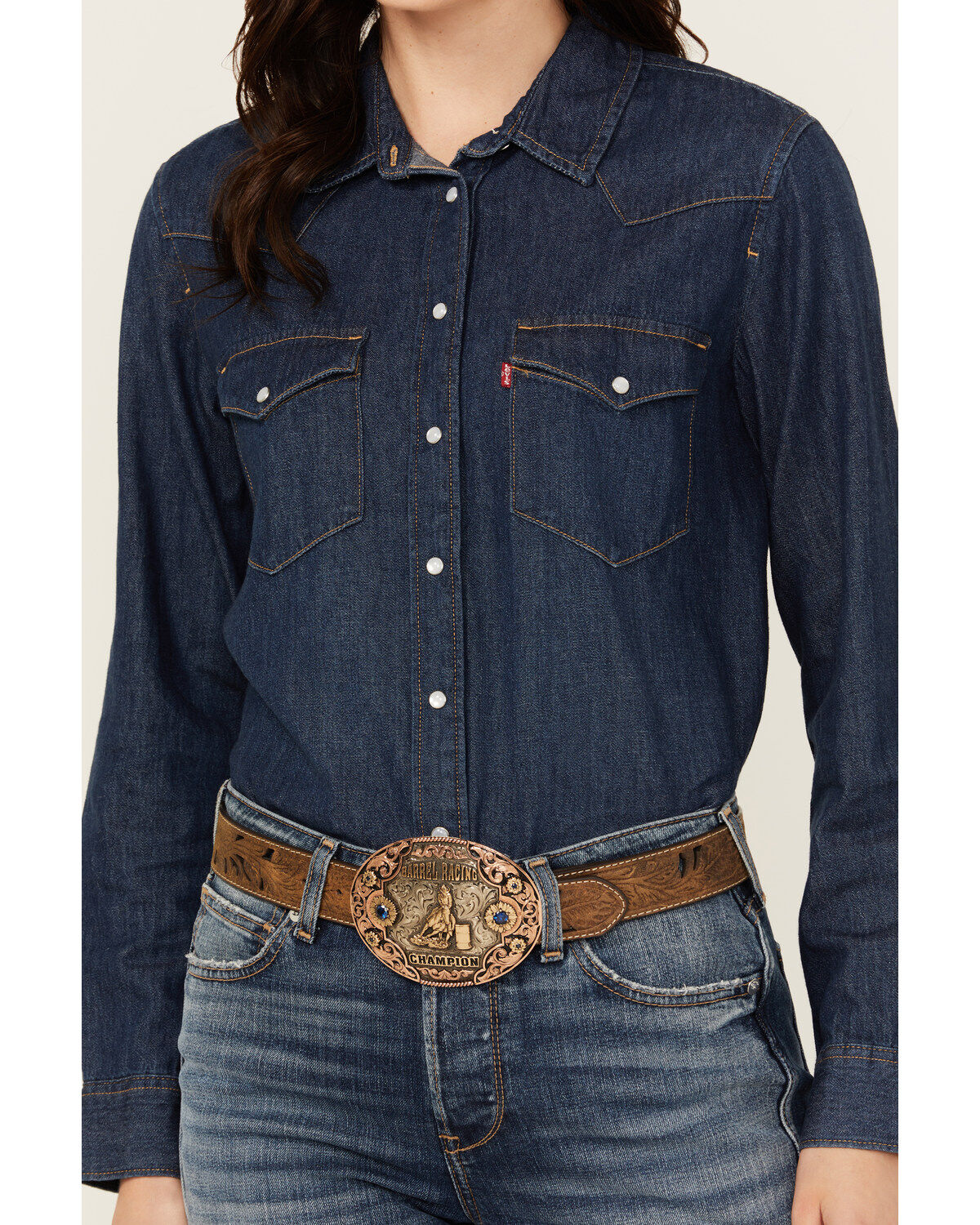 Levi's Women's Dark Wash Denim Long Sleeve Pearl Snap Ultimate Western Shirt