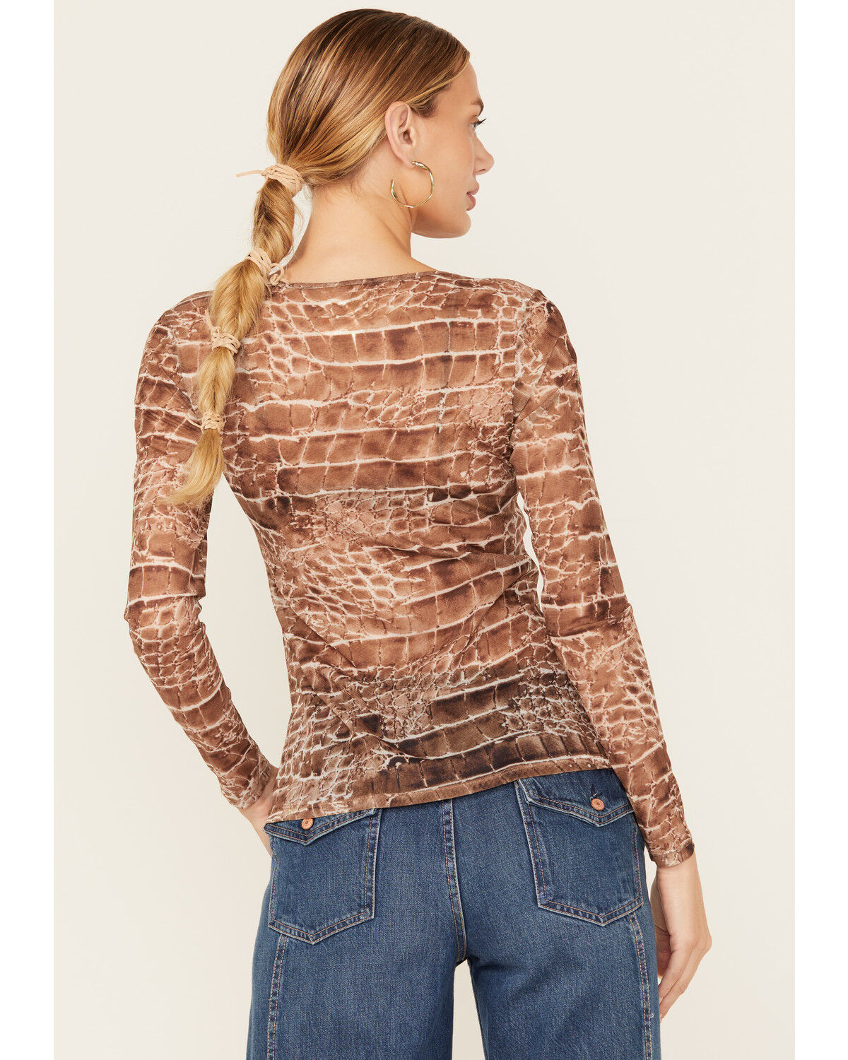Vocal Women's Snake Print Long Sleeve Mesh Top