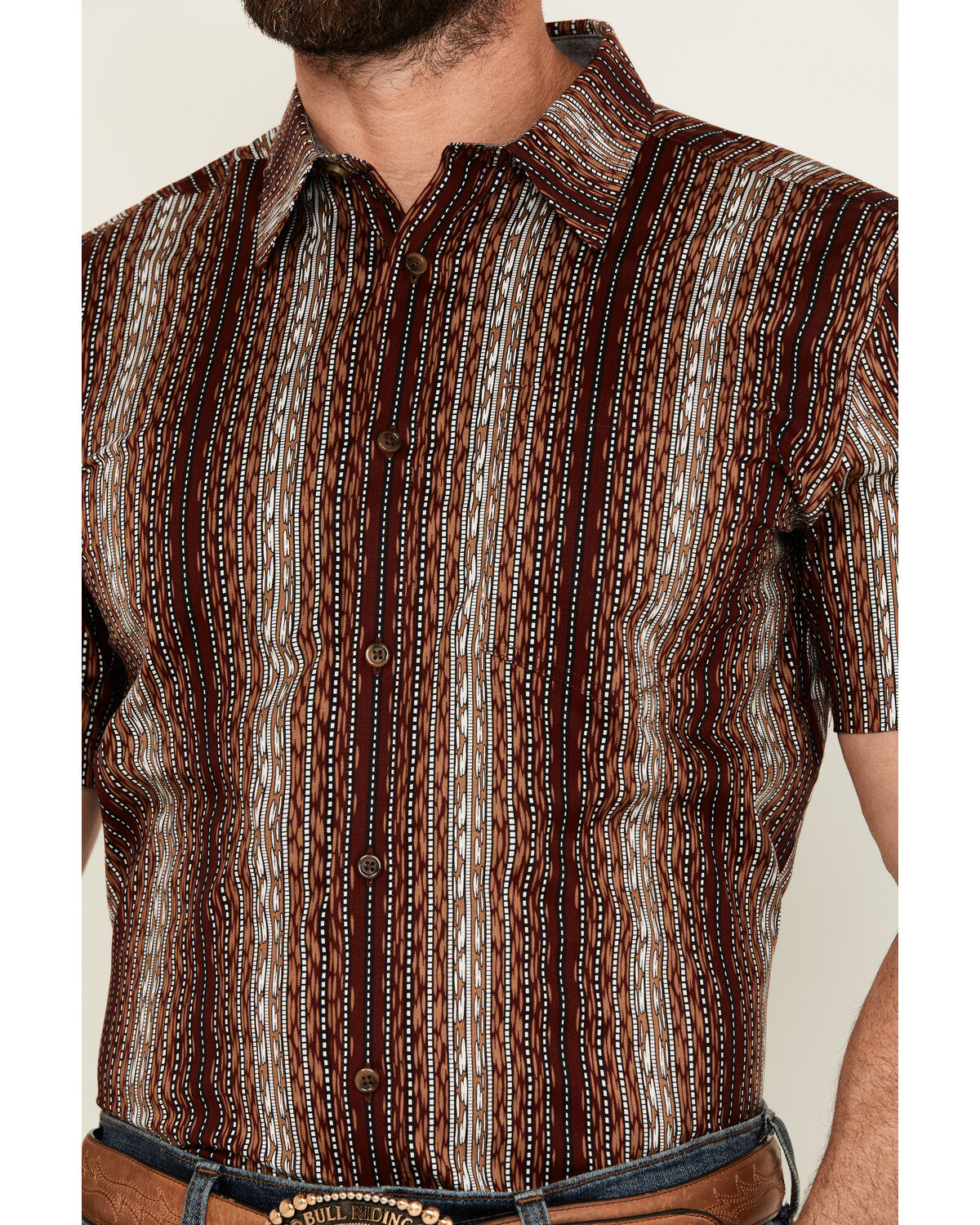 Cody James Men's Wood Cut Southwestern Striped Short Sleeve Button-Down Stretch Western Shirt
