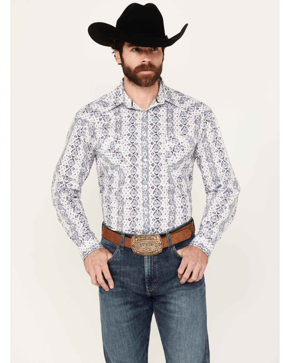 Rough Stock by Panhandle Men's Southwestern Print Long Sleeve Pearl Snap Western Shirt