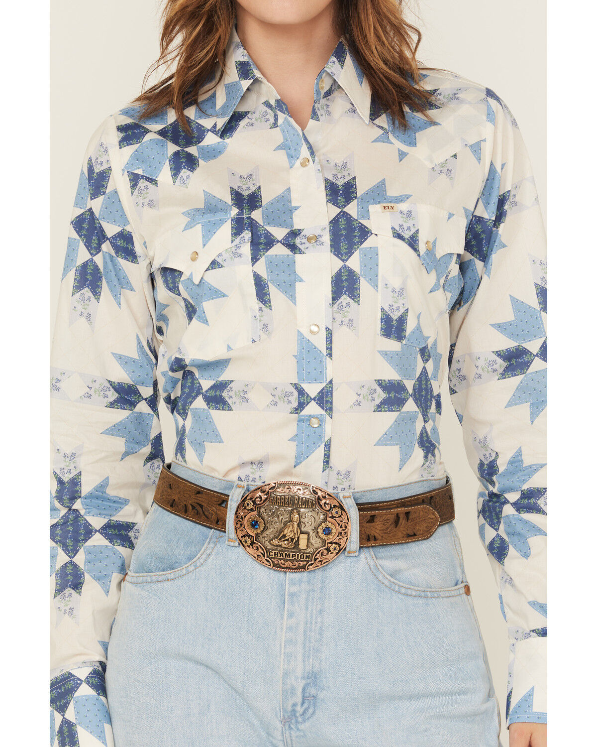 Cowboygirl by Jenna Paulette Women's Patchwork Print Long Sleeve Pearl Snap Western Shirt