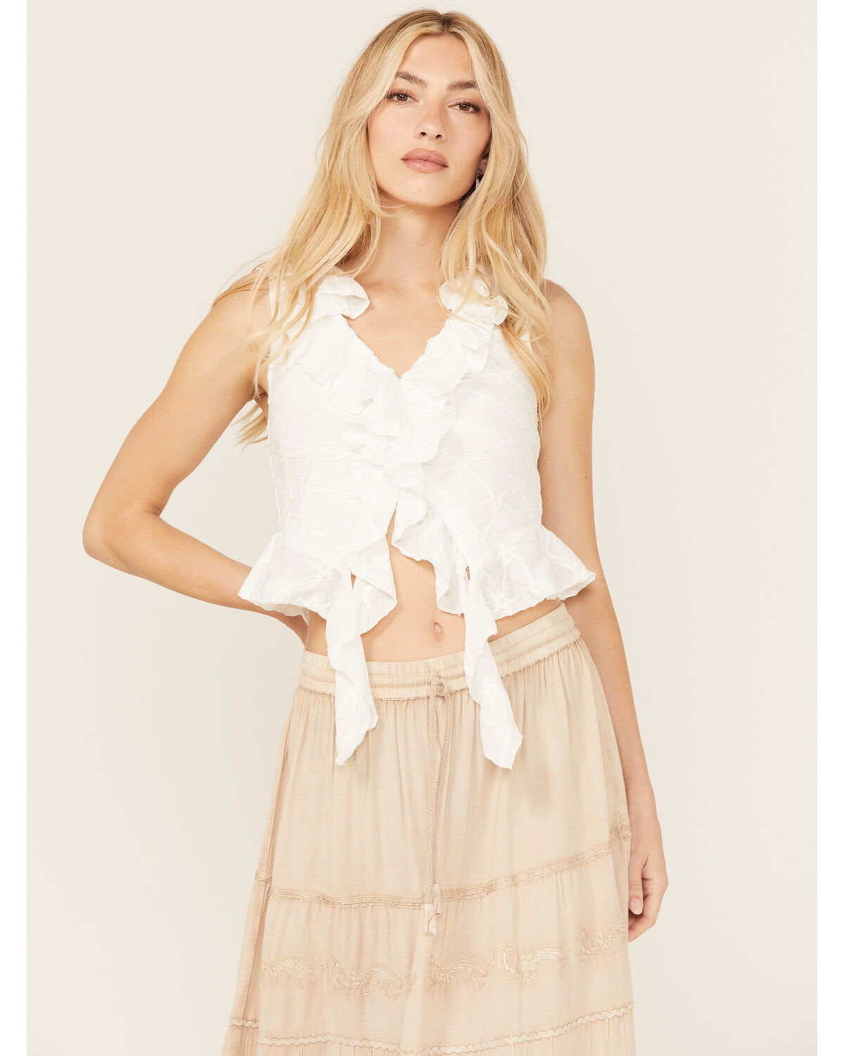 Miss Me Women's Textured Ruffle Tank Top