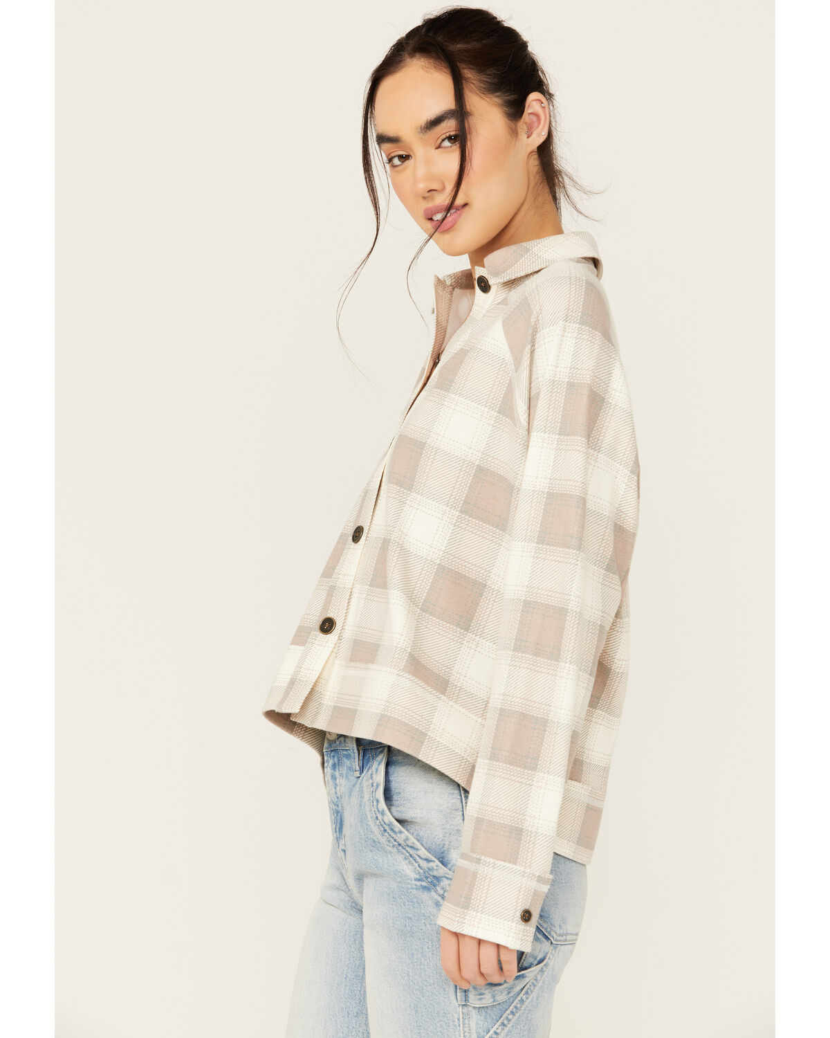 Cleo + Wolf Women's Anthony Heathered Knit Long Sleeve Cropped Shacket