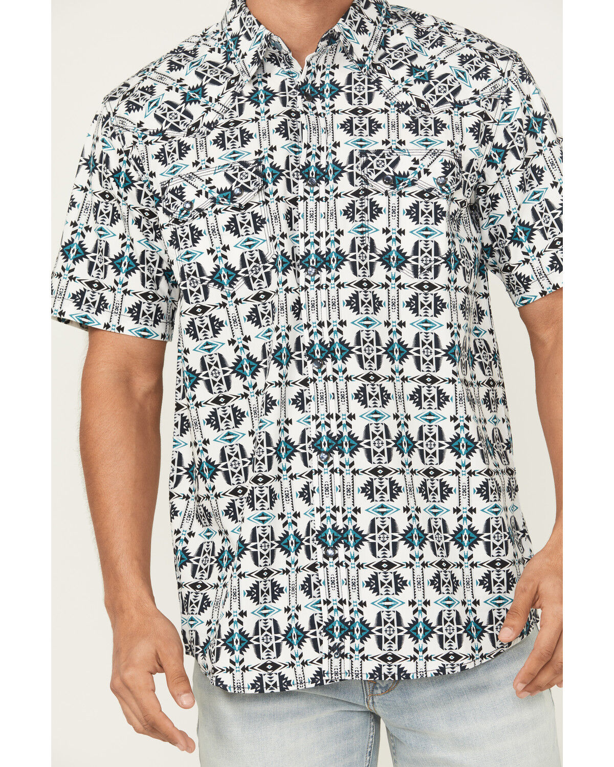 Moonshine Spirit Men's Thunder Cloud Southwestern Print Short Sleeve Snap Western Shirt