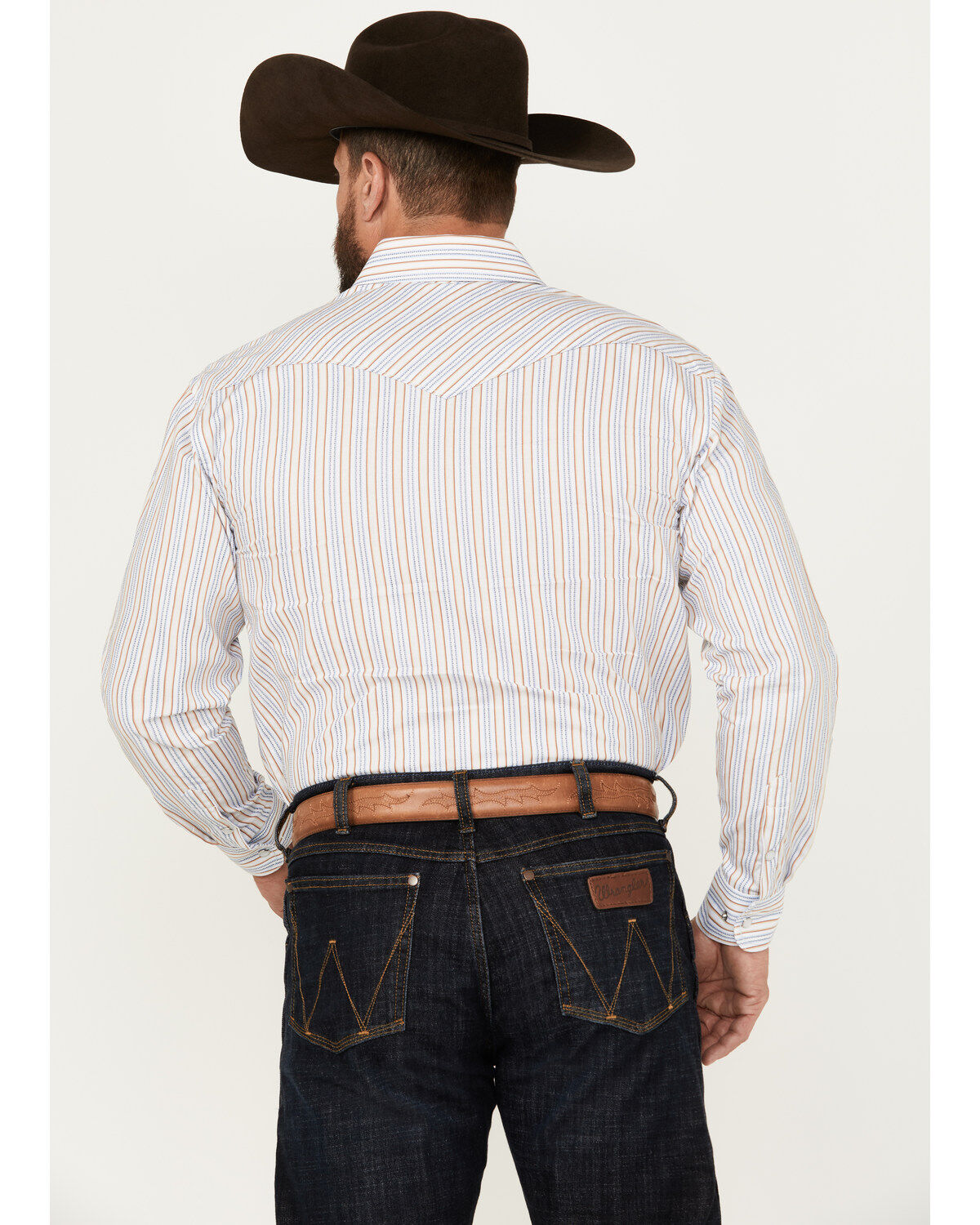 Rough Stock by Panhandle Men's Dobby Striped Print Long Sleeve Pearl Snap Western Shirt