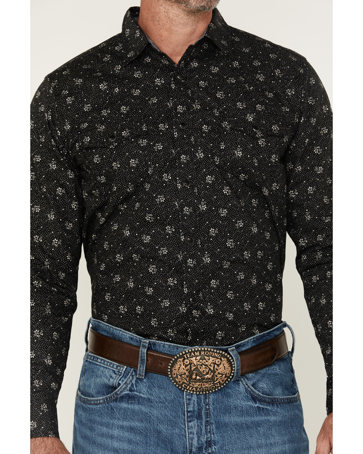 Cody James Men's Saddle Peak Floral Print Long Sleeve Snap Western Shirt