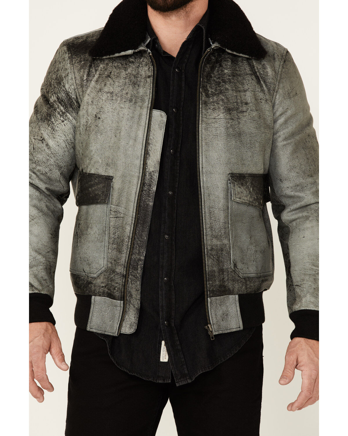 Understated Leather Men's Spirit Distressed Cowhide Zip-Front Leather Bomber Jacket