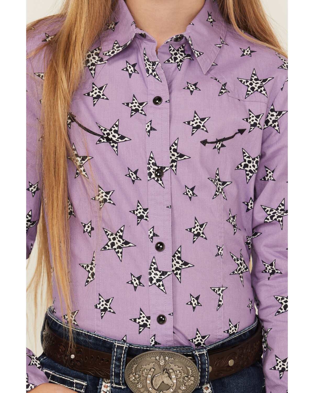 Cruel Girl Girls' Star Print Long Sleeve Snap Western Shirt