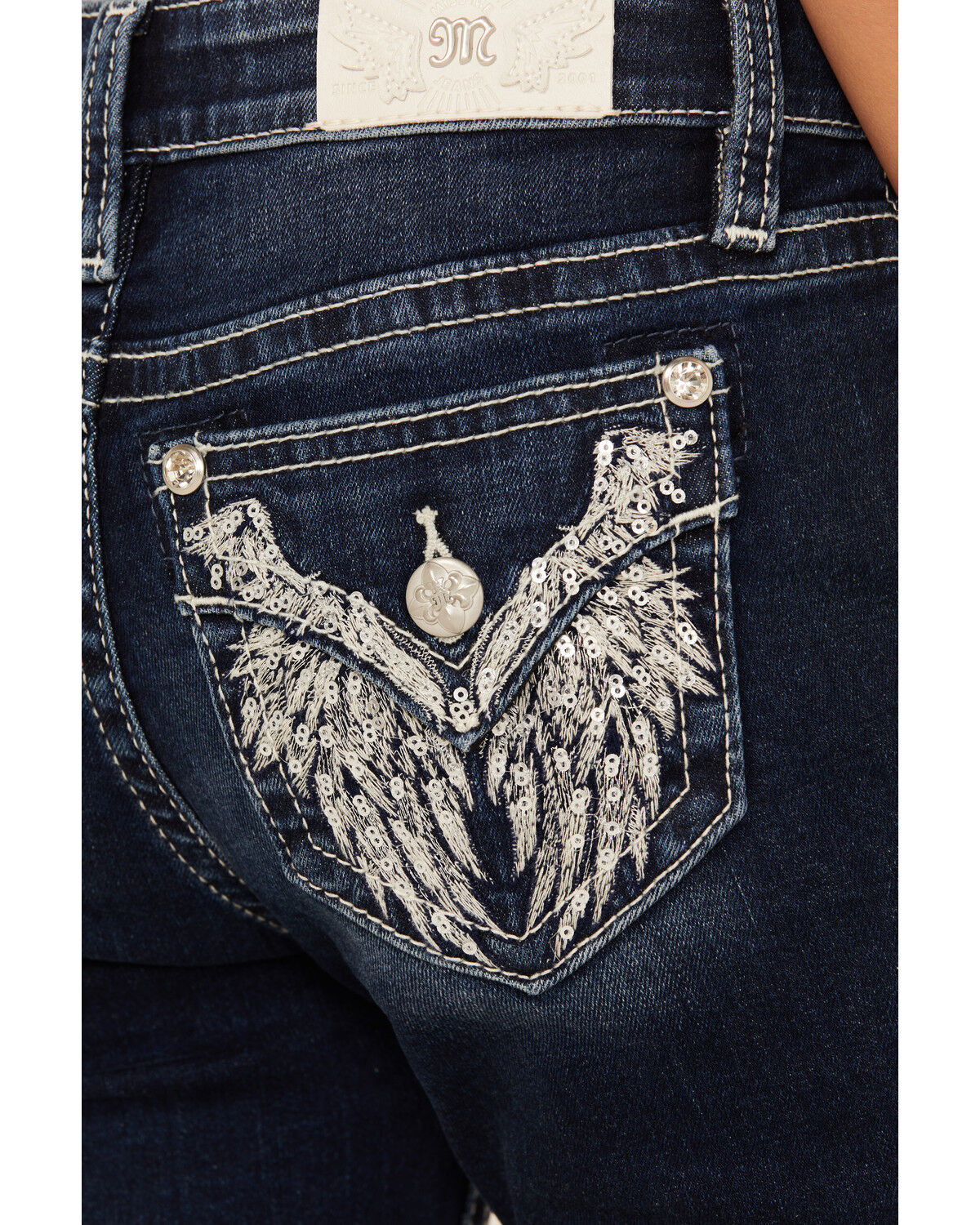 Miss Me Girls' Medium Wash Wing Pocket Bootcut Stretch Denim Jeans