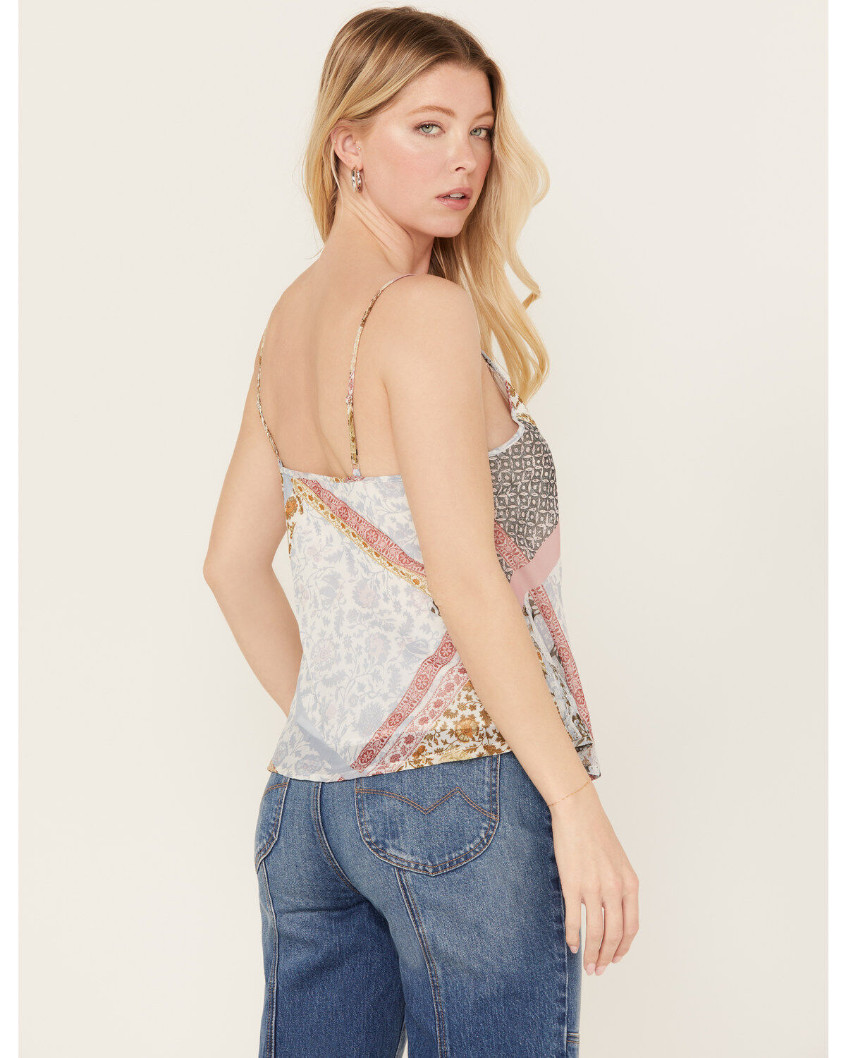 Wild Moss Women's Patchwork Print Crochet Trim Top