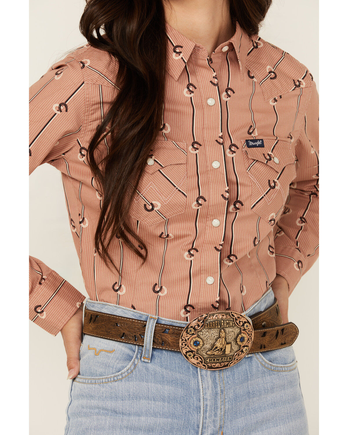 Wrangler Retro Women's Horseshoe Striped Print Long Sleeve Snap Western Shirt