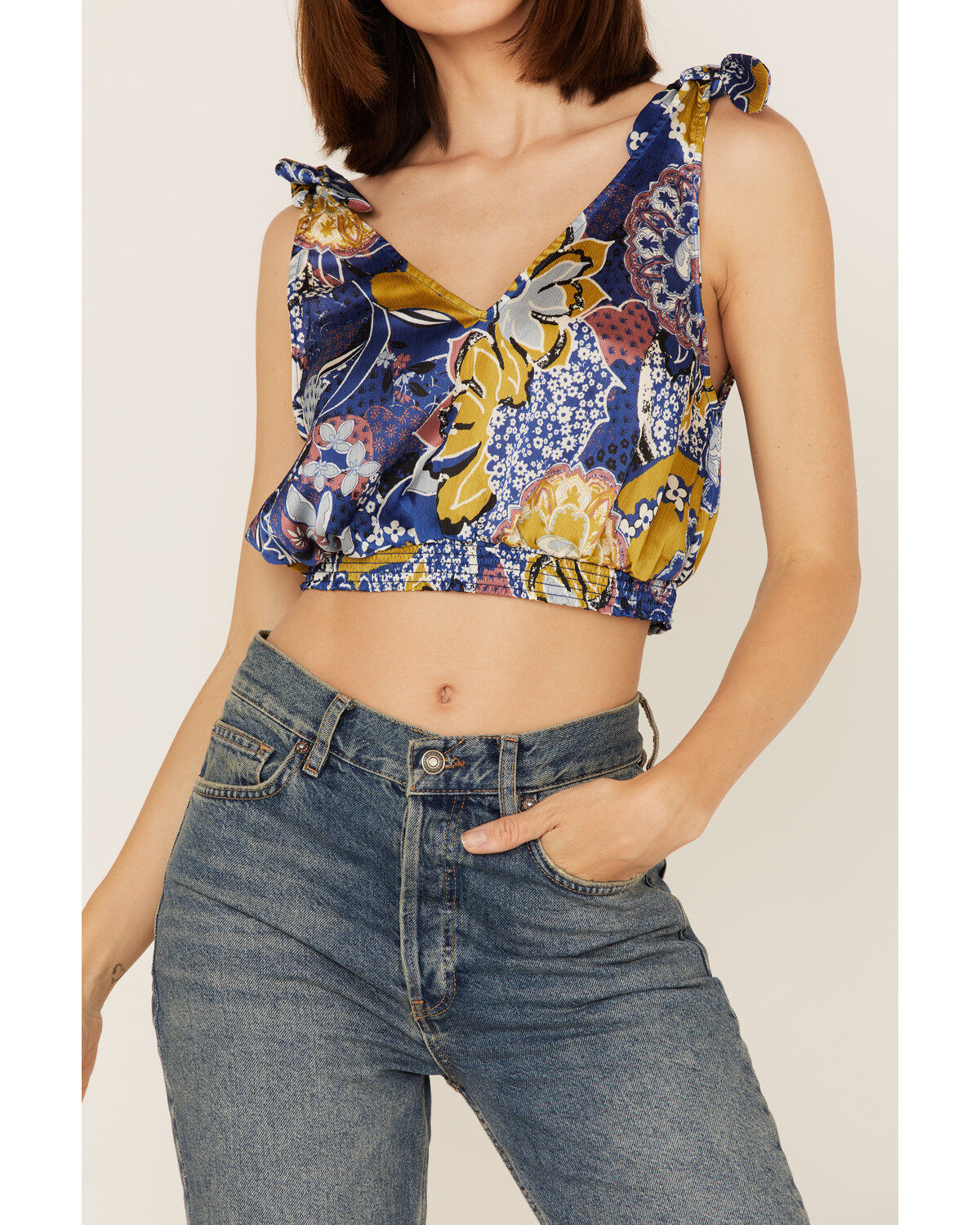 Free People Women's Weekend In Montauk Floral Print Cropped Tank Top