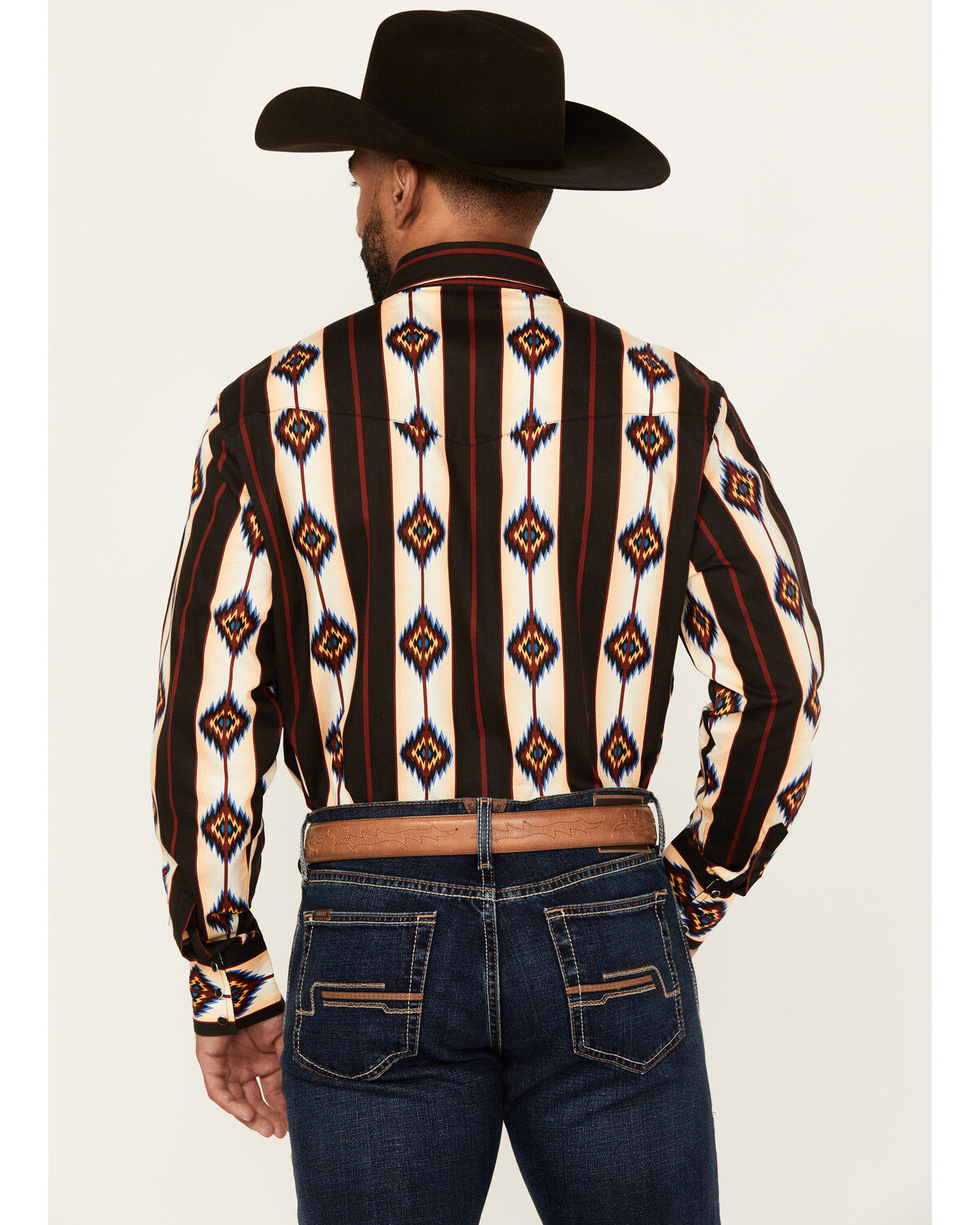 Wrangler Men's Checotah Southwestern Striped Long Sleeve Snap Western Shirt