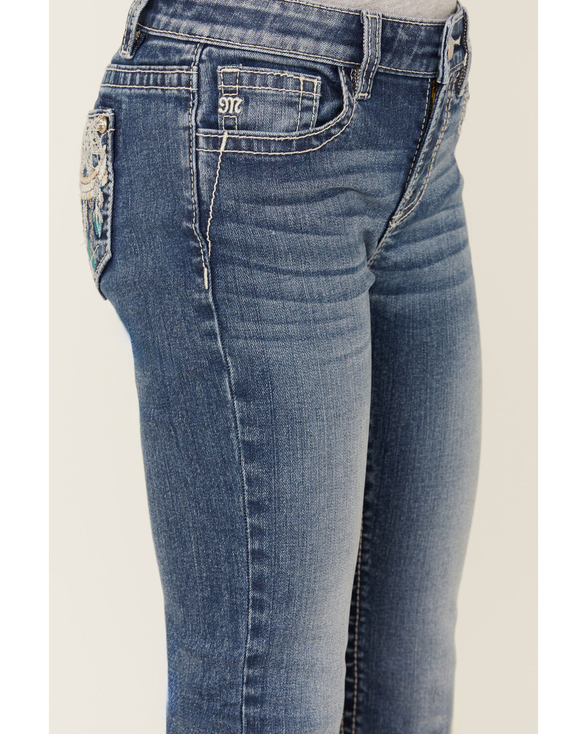 Miss Me Girls' Dark Wash Dreamcatcher Bootcut Stretch Denim Jeans