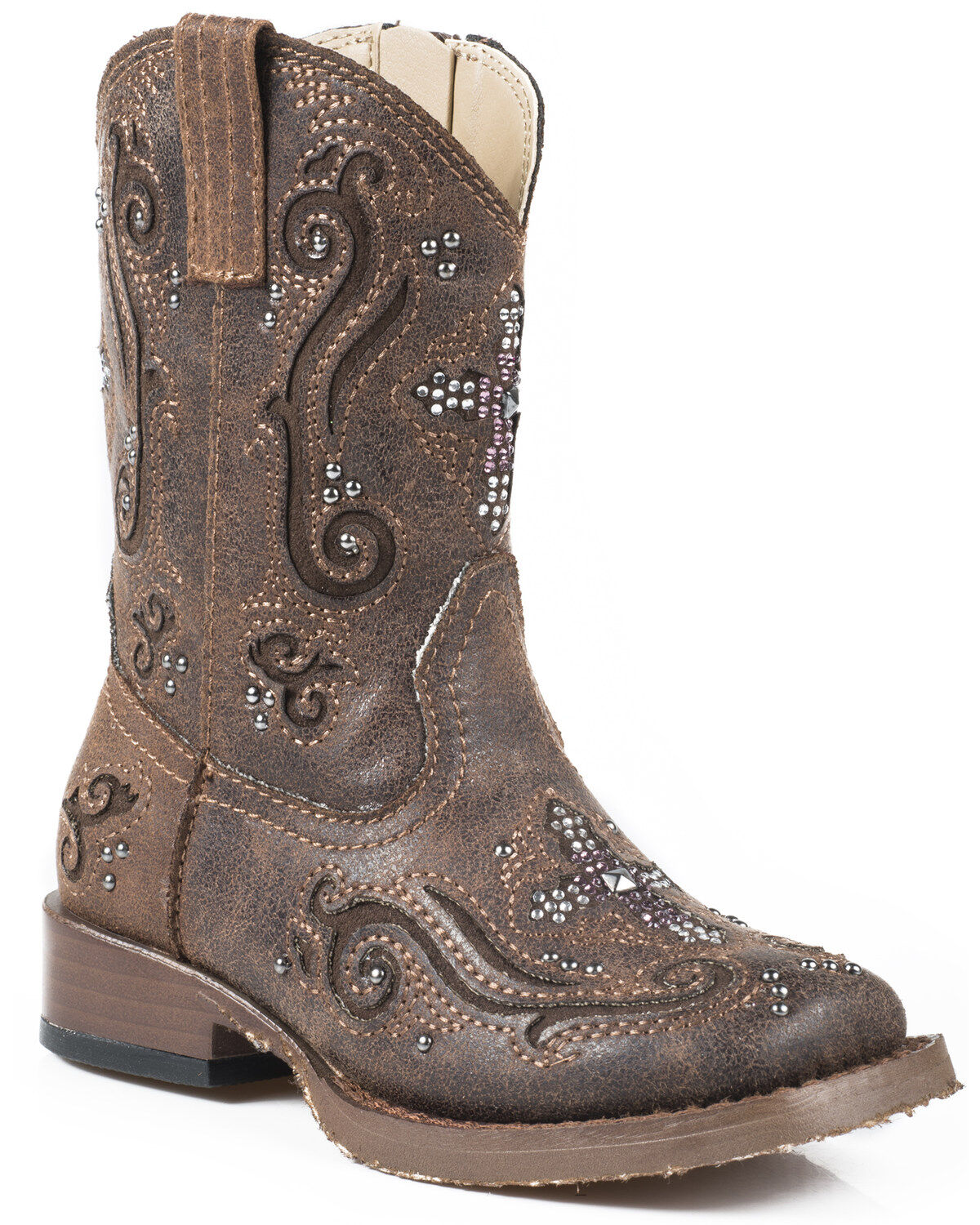 Roper Toddler Girls' Crystal Cross Inlay Western Boots - Square Toe