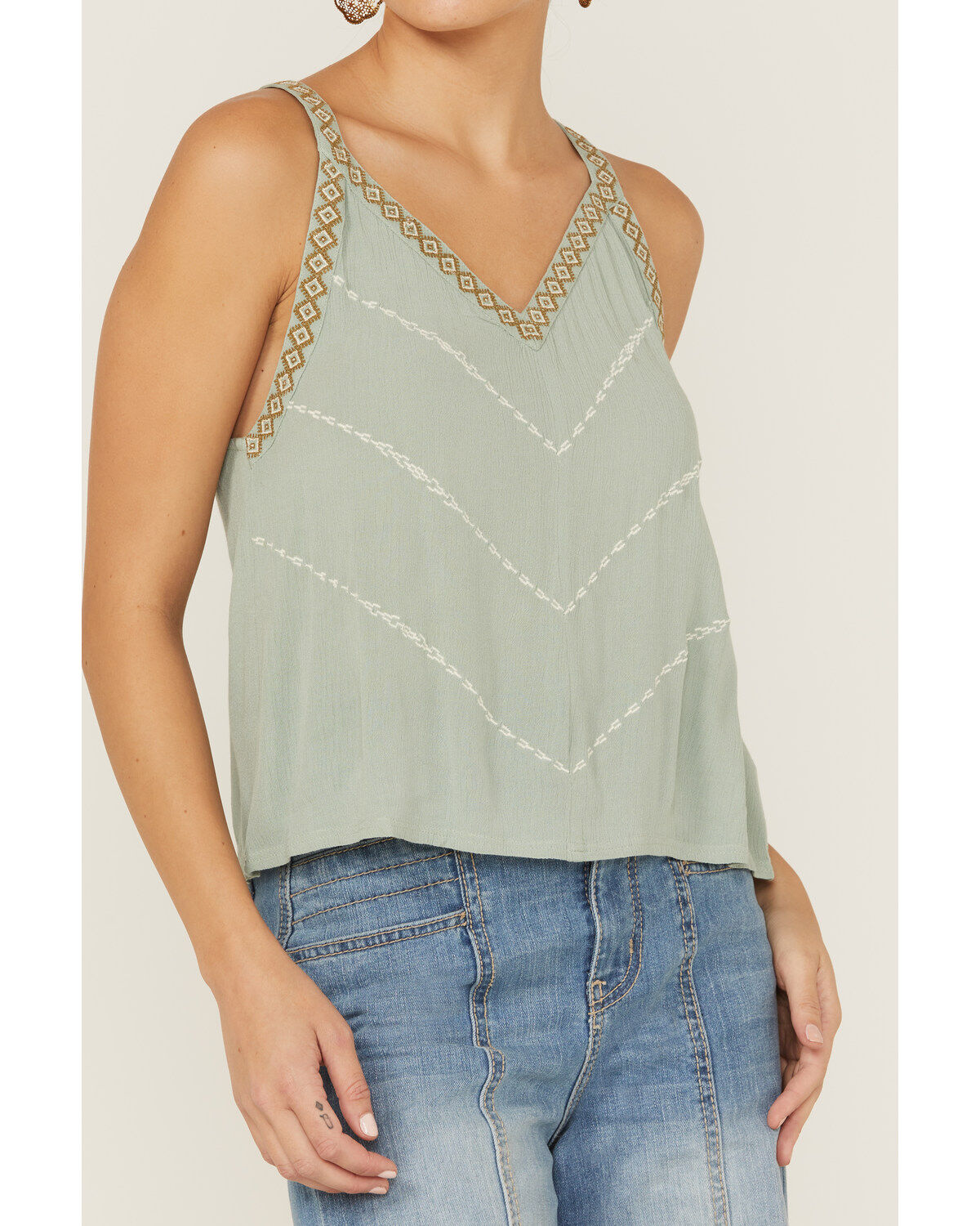 Shyanne Women's Southwestern Embroidered V-Neck Slate Cami