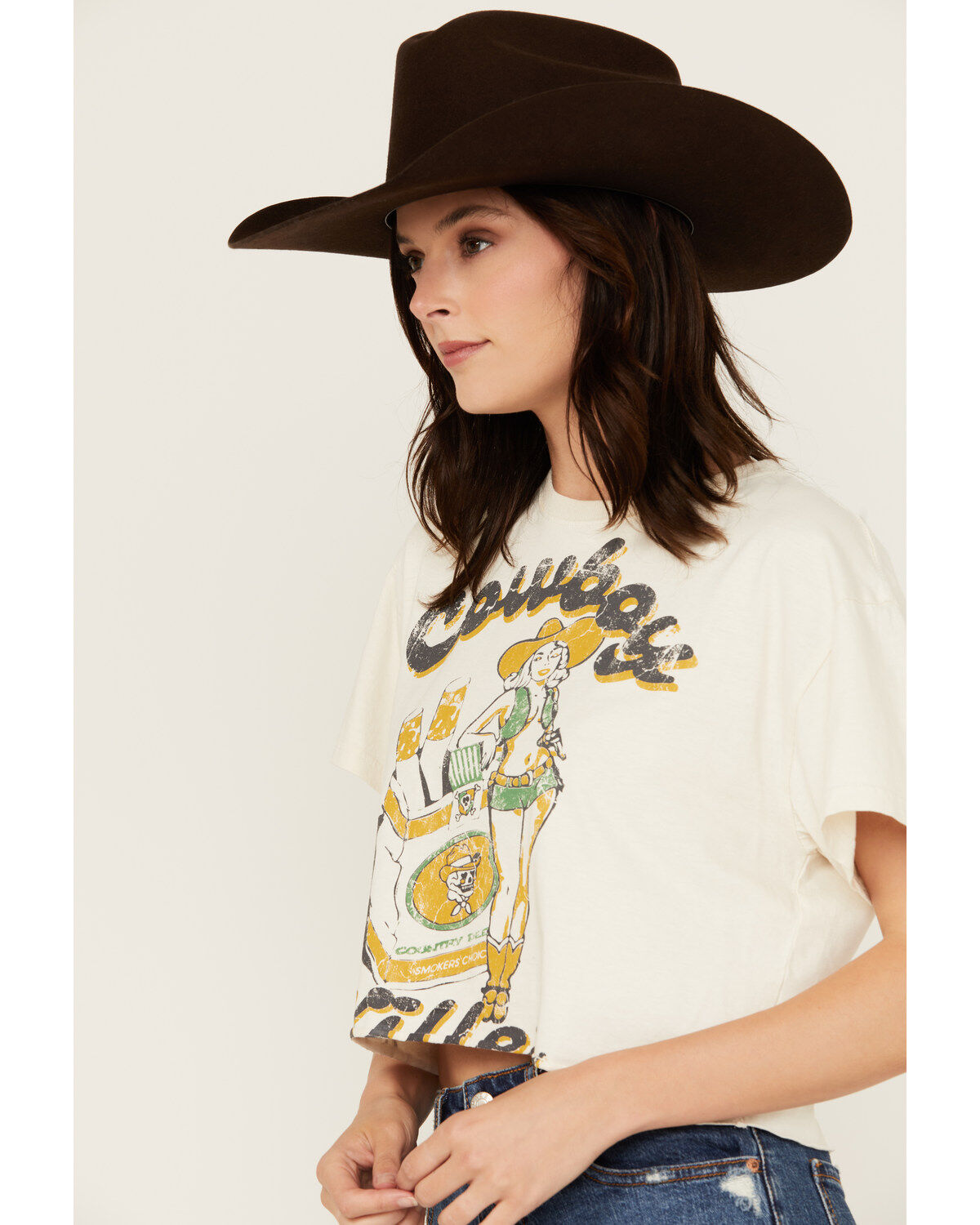 Country Deep Women's Cowboy Killer Short Sleeve Cropped Graphic Tee