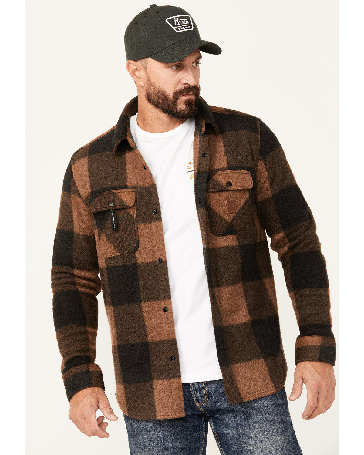 Brixton Men's Bowery Arctic Plaid Print Long Sleeve Snap Stretch Flannel Shirt