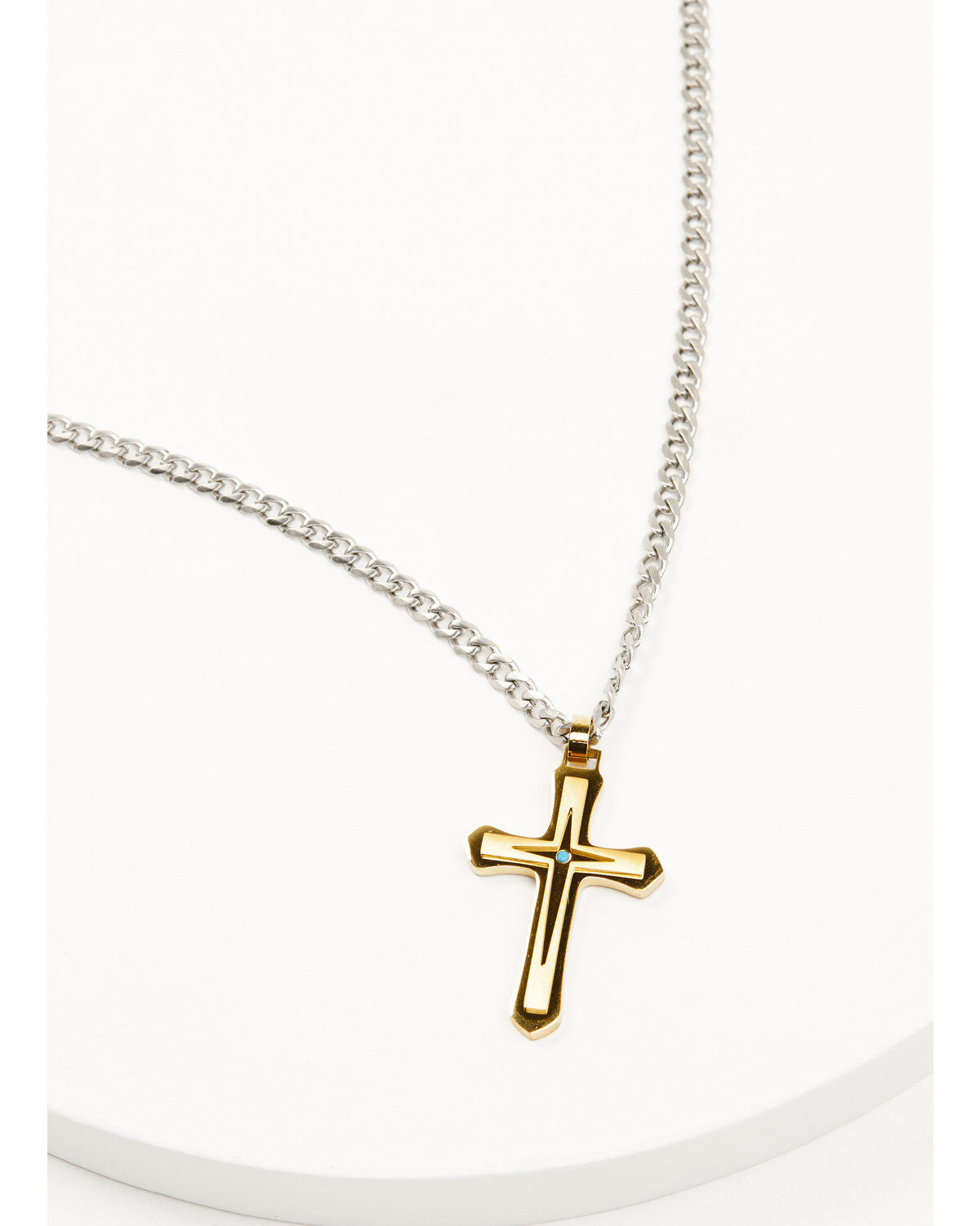 Cody James Men's Gold Cross Turquoise Inlay Necklace