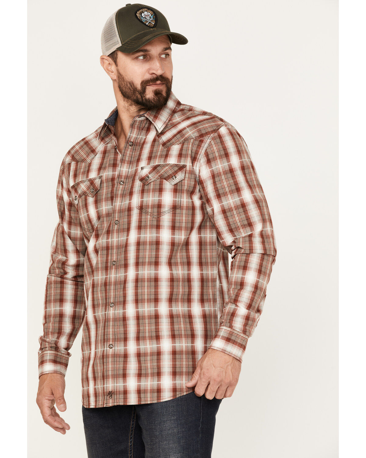 Moonshine Spirit Men's Rusty Gate Plaid Print Snap Western Shirt