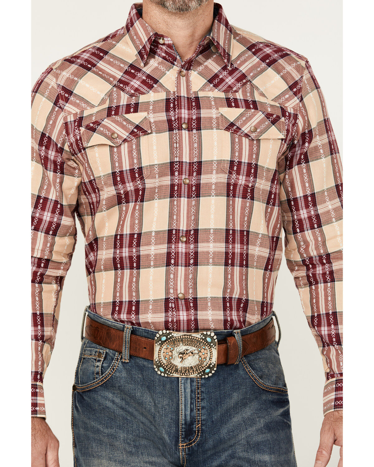 Moonshine Spirit Men's Memory Plaid Print Long Sleeve Snap Western Shirt