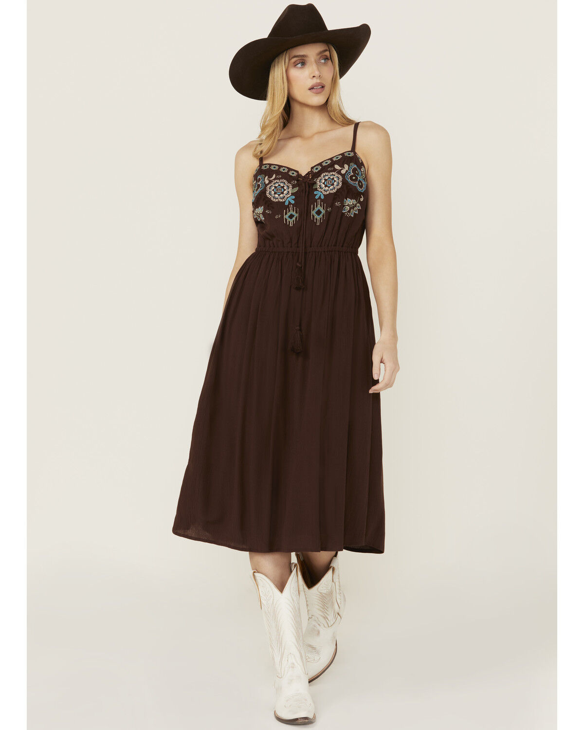 Shyanne Women's Embroidered Tie Front Midi Dress