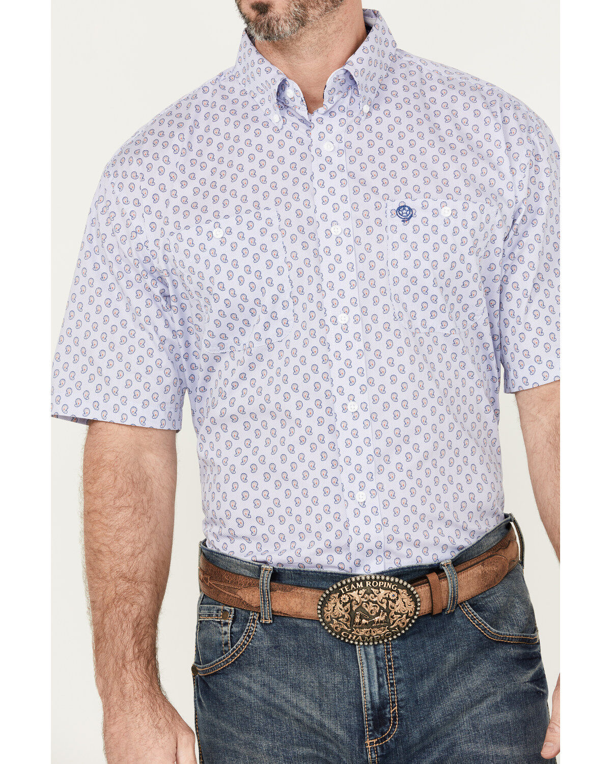 George Strait by Wrangler Men's Paisley Print Short Sleeve Button-Down Western Shirt