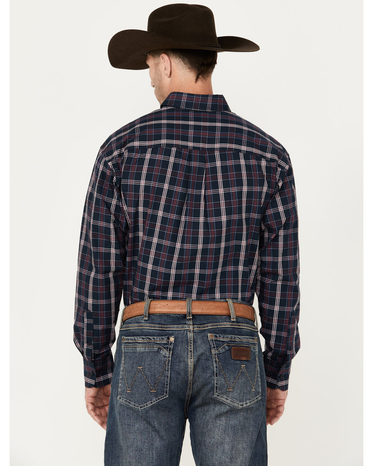 George Strait by Wrangler Men's Plaid Print Long Sleeve Button-Down Western Shirt