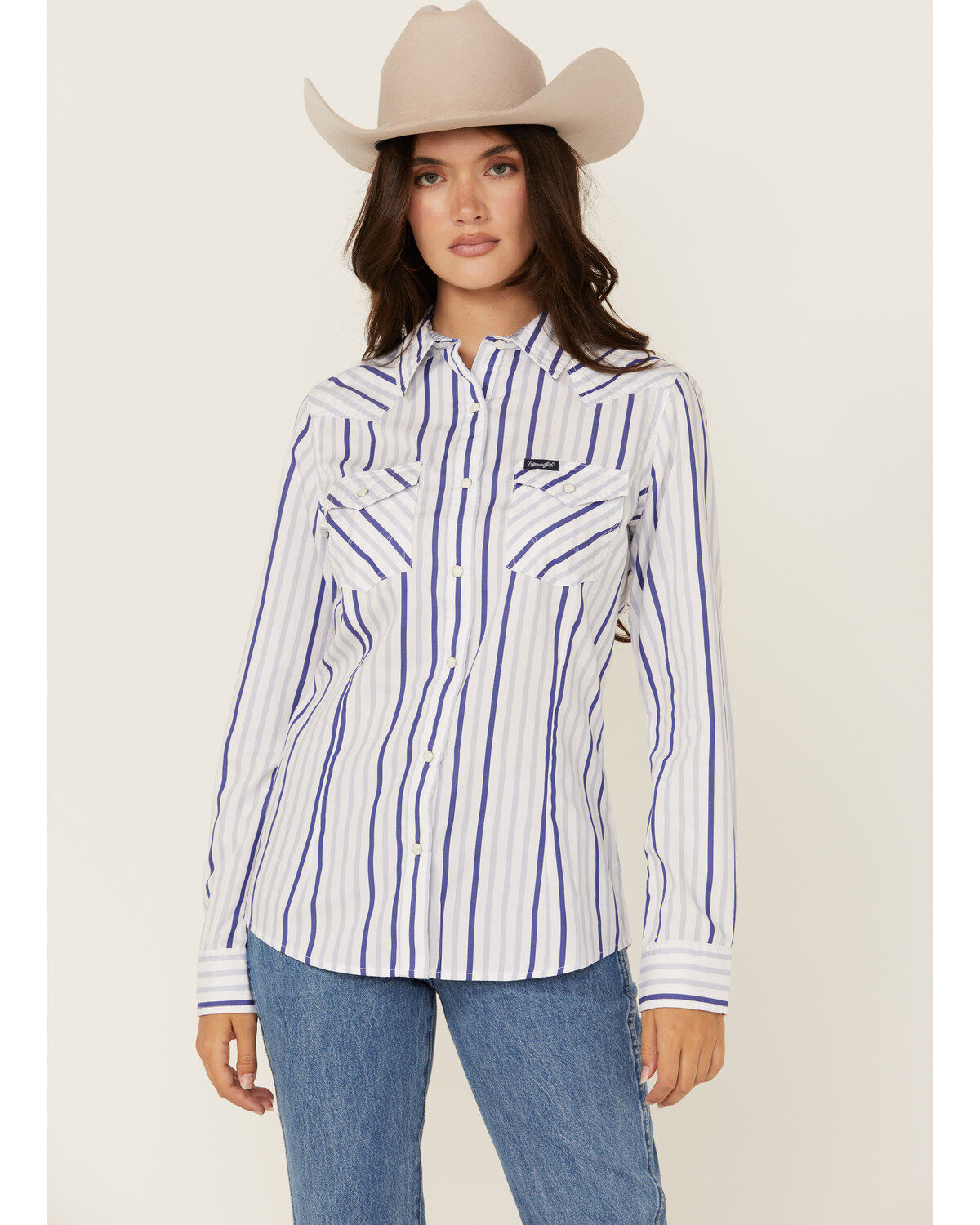 Wrangler Retro Women's Striped Print Long Sleeve Snap Western Shirt