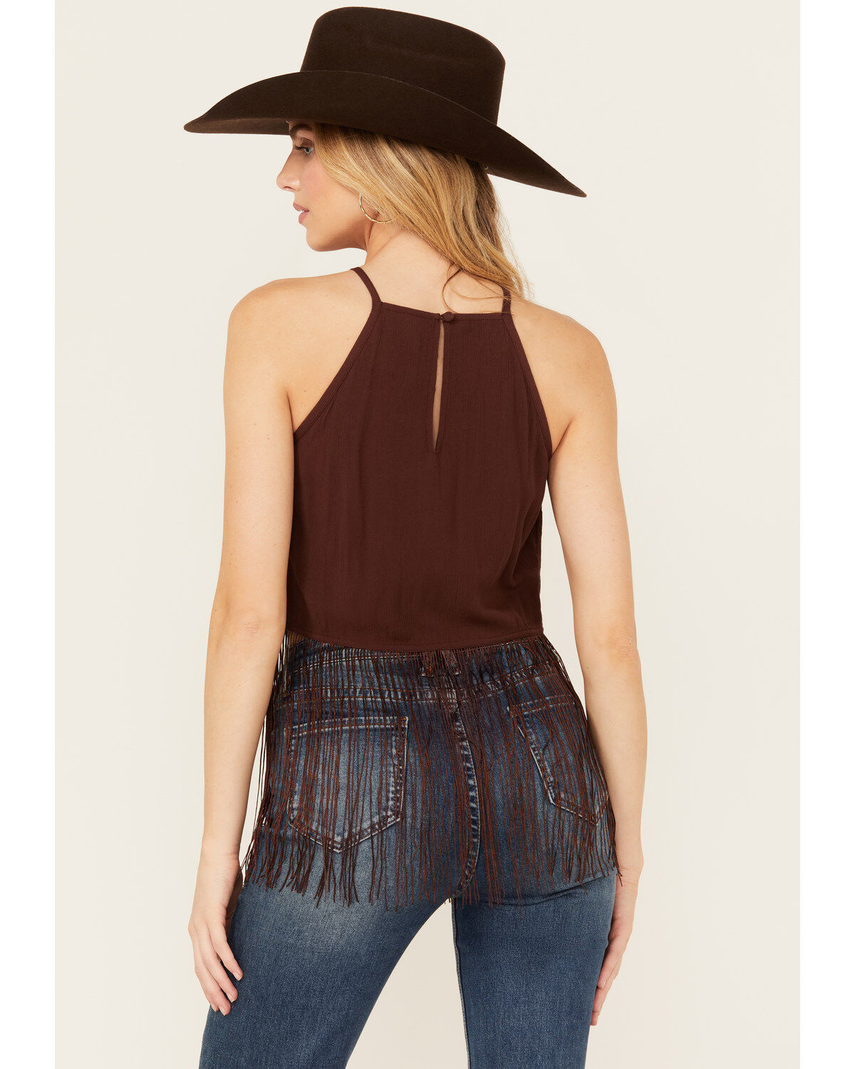 Shyanne Women's Embroidered Fringe Hem Crinkle Top