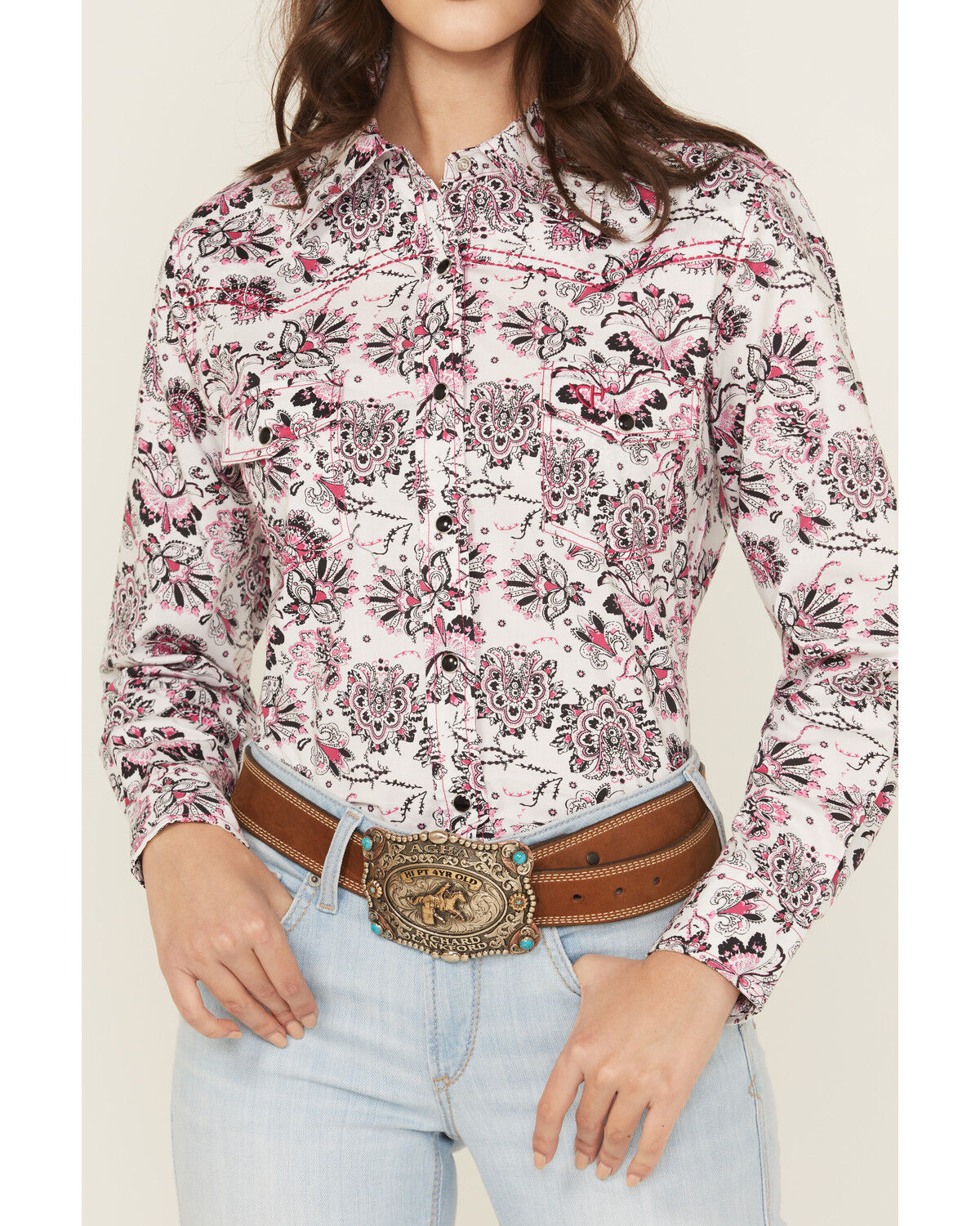 Cowgirl Hardware Women's Paisley Print Long Sleeve Snap Stretch Western Shirt