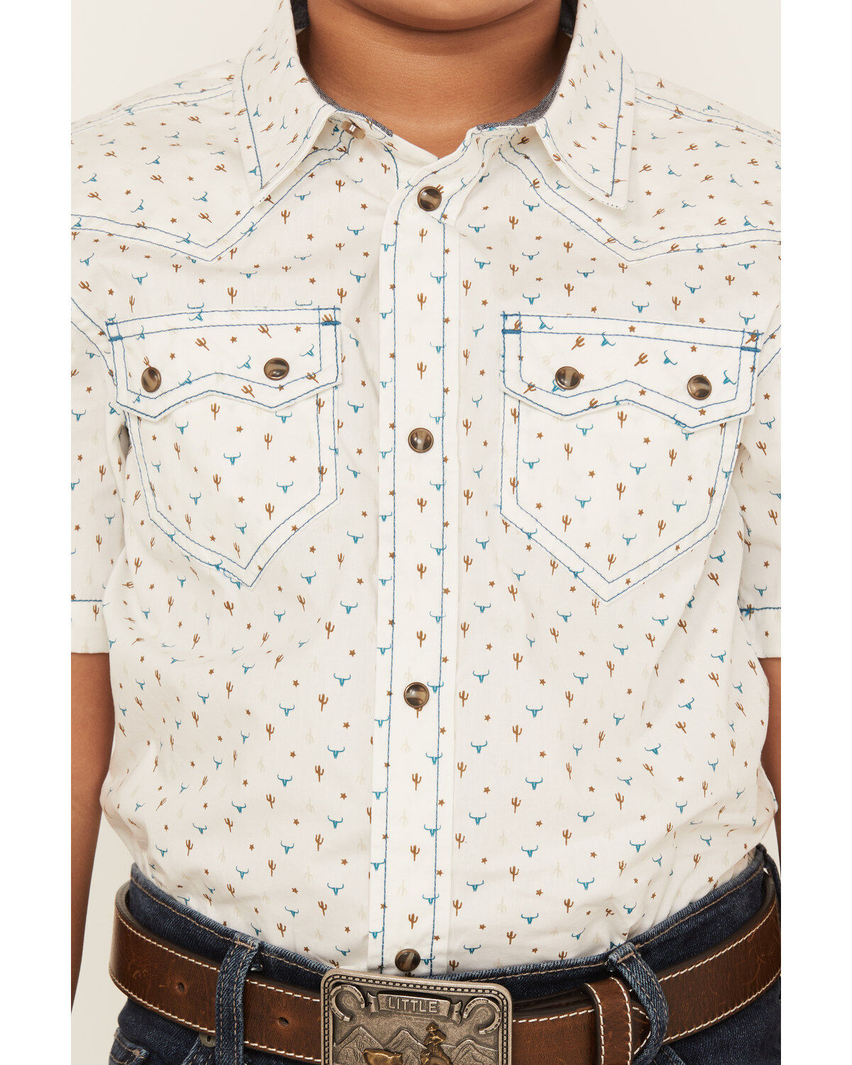 Cody James Boys' Bull Cactus Short Sleeve Snap Western Shirt