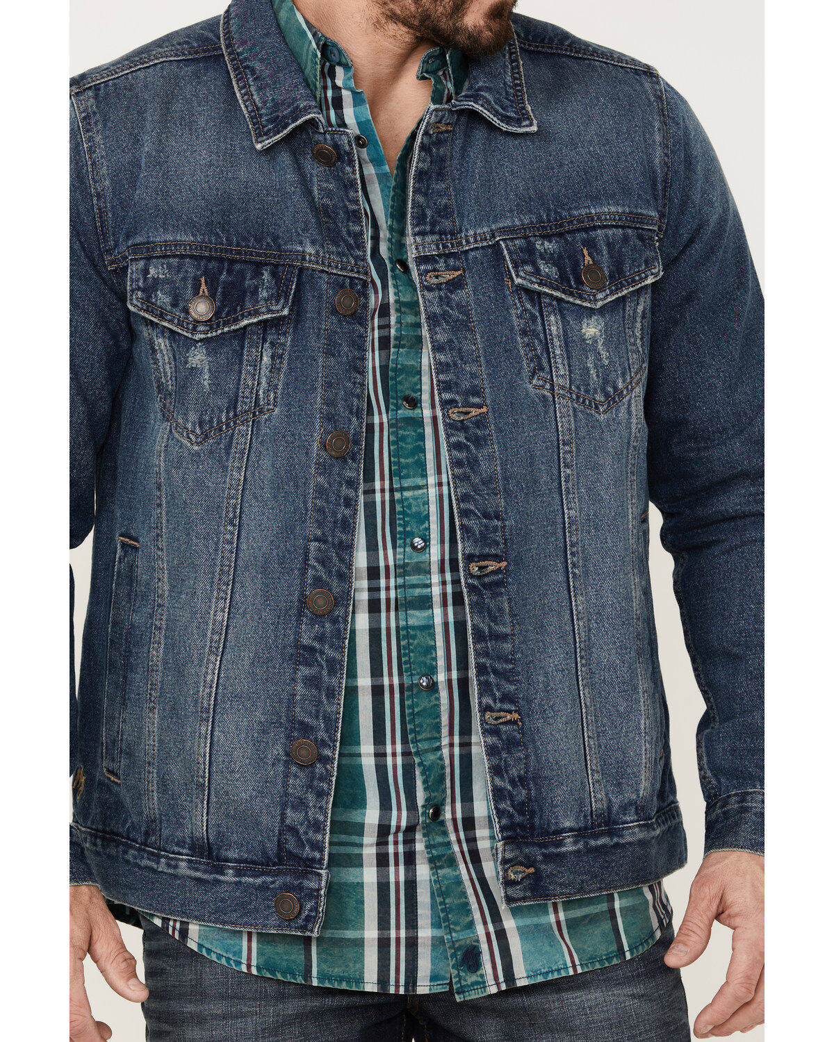 Moonshine Spirit Men's Dark Wash Button-Front Unlined Denim Trucker Jacket