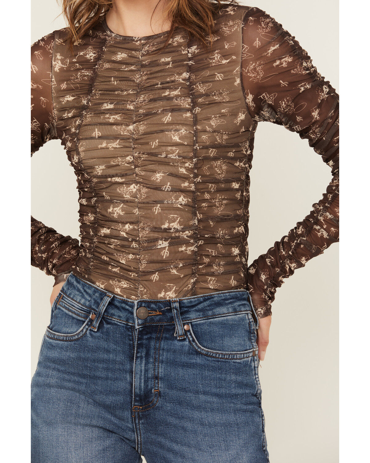 Blue B Women's Conversation Print Mesh Long Sleeve Shirt