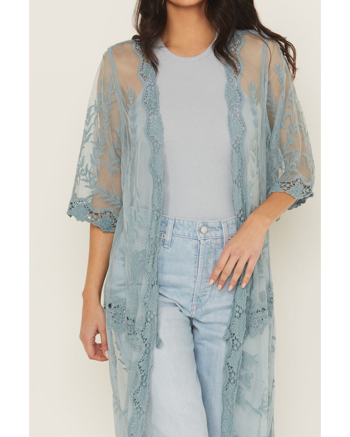 Shyanne Women's Long Embroidered Mesh Kimono