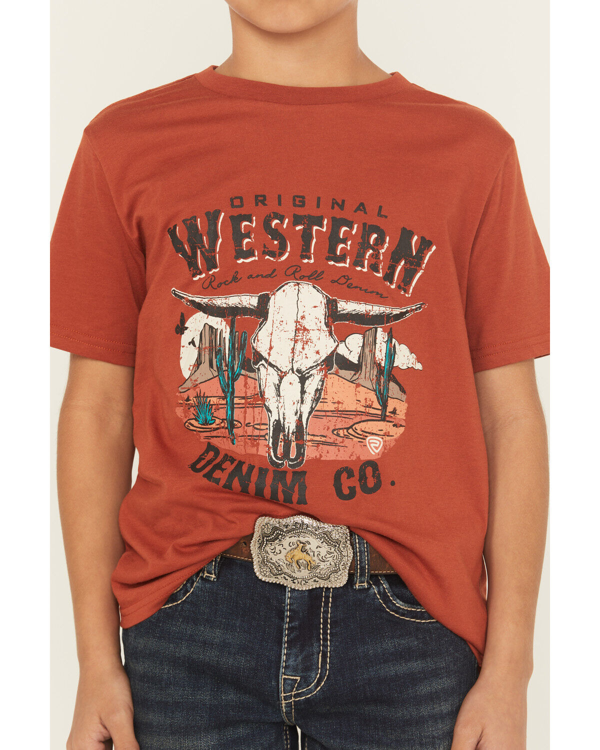 Rock & Roll Denim Boys' Longhorn Skull Logo Short Sleeve Graphic T-Shirt