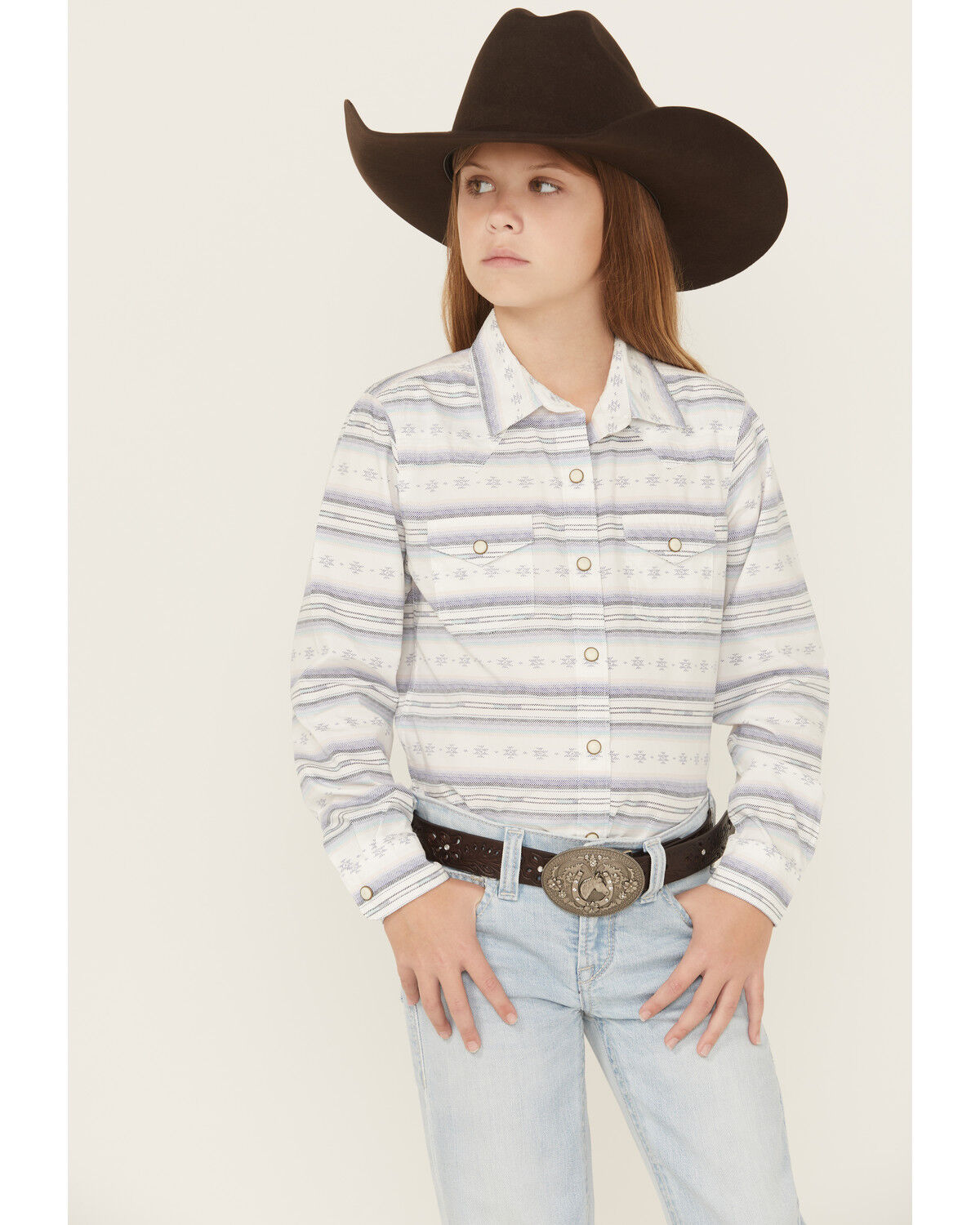 Ariat Girls' Geo Striped Long Sleeve Snap Western Shirt