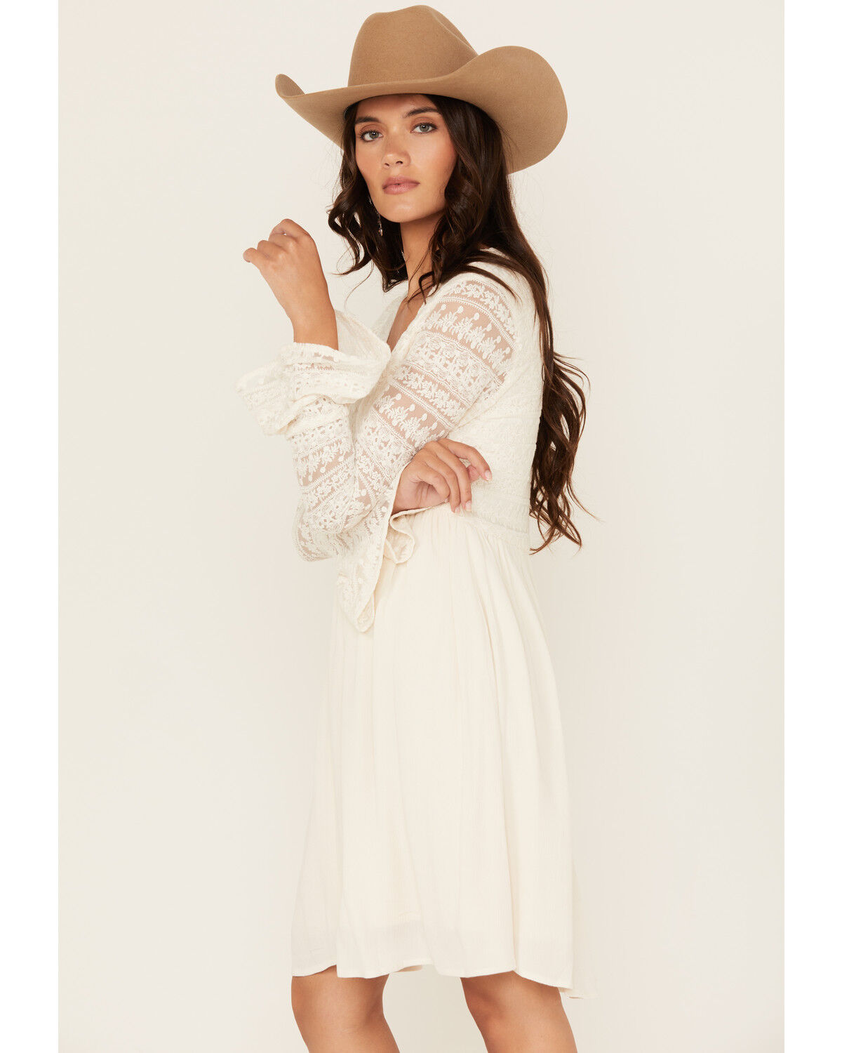 Shyanne Women's Lace Long Sleeve Button-Down Mini Dress