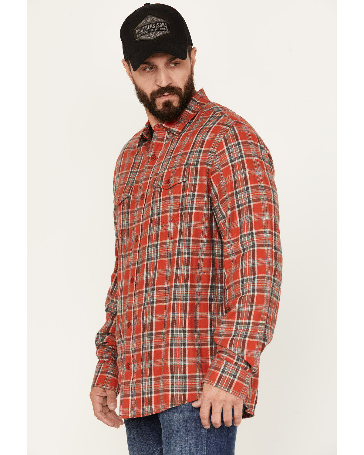 Brothers and Sons Men's Plaid Long Sleeve Button-Down Western Flannel Shirt