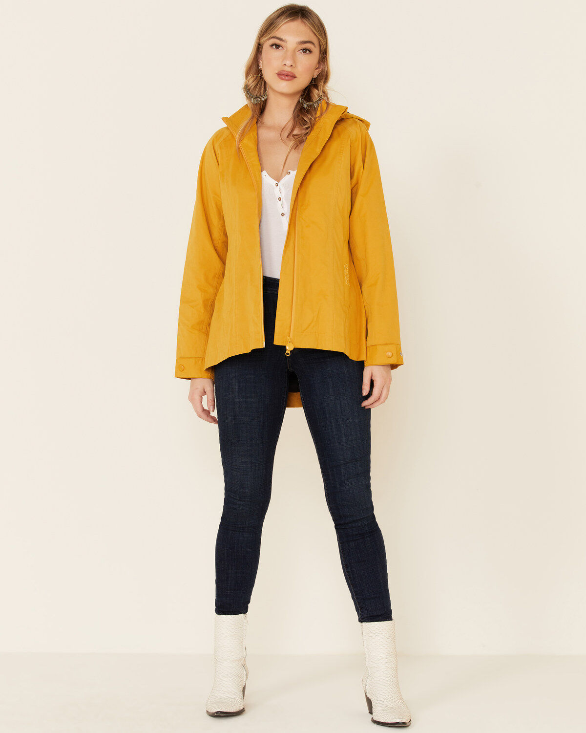 Outback Trading Co. Women's Solid Mustard Brookside Hooded Zip-Front Rain Jacket