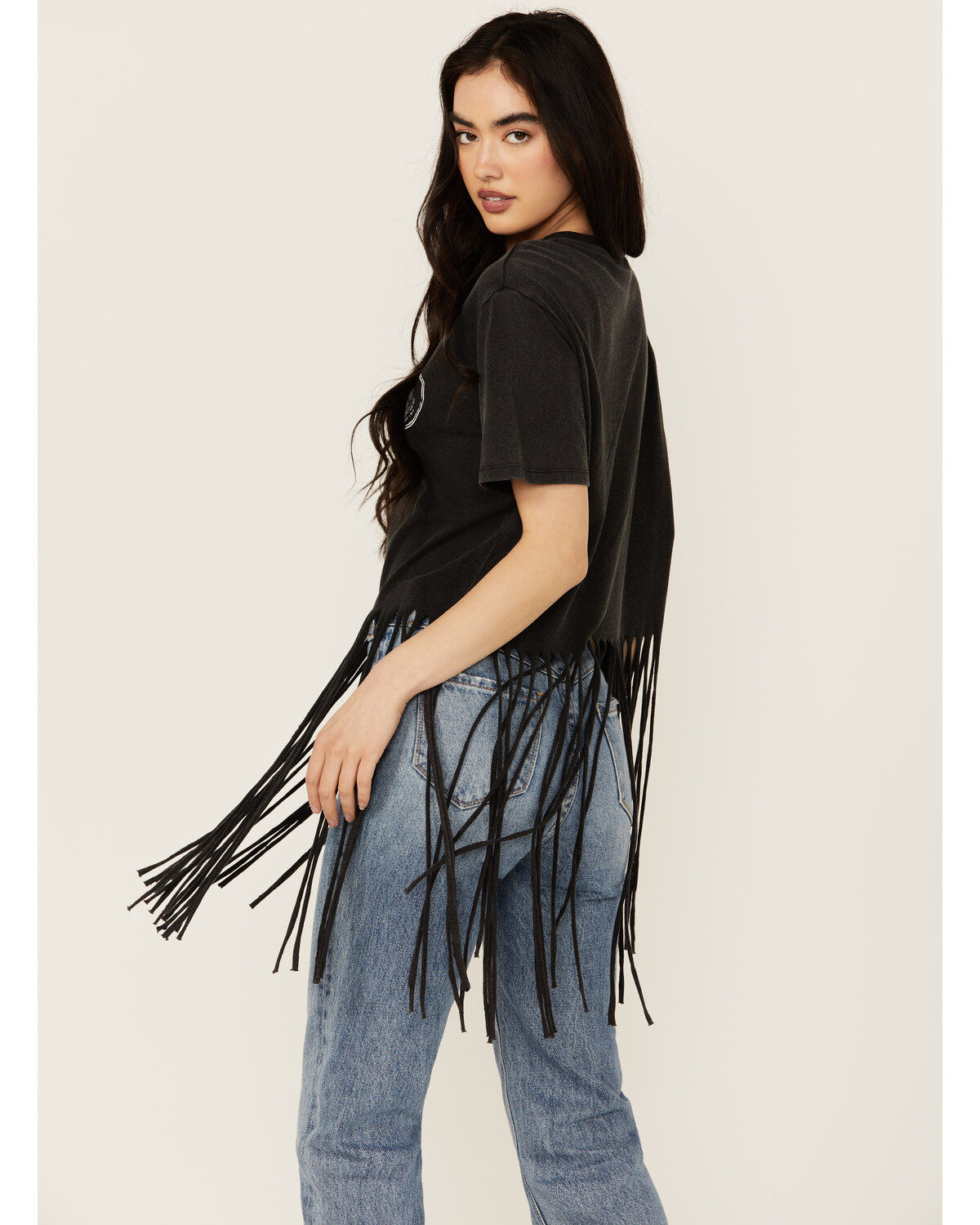 Rock & Roll Denim Women's Hat Short Sleeve Fringe Graphic Tee