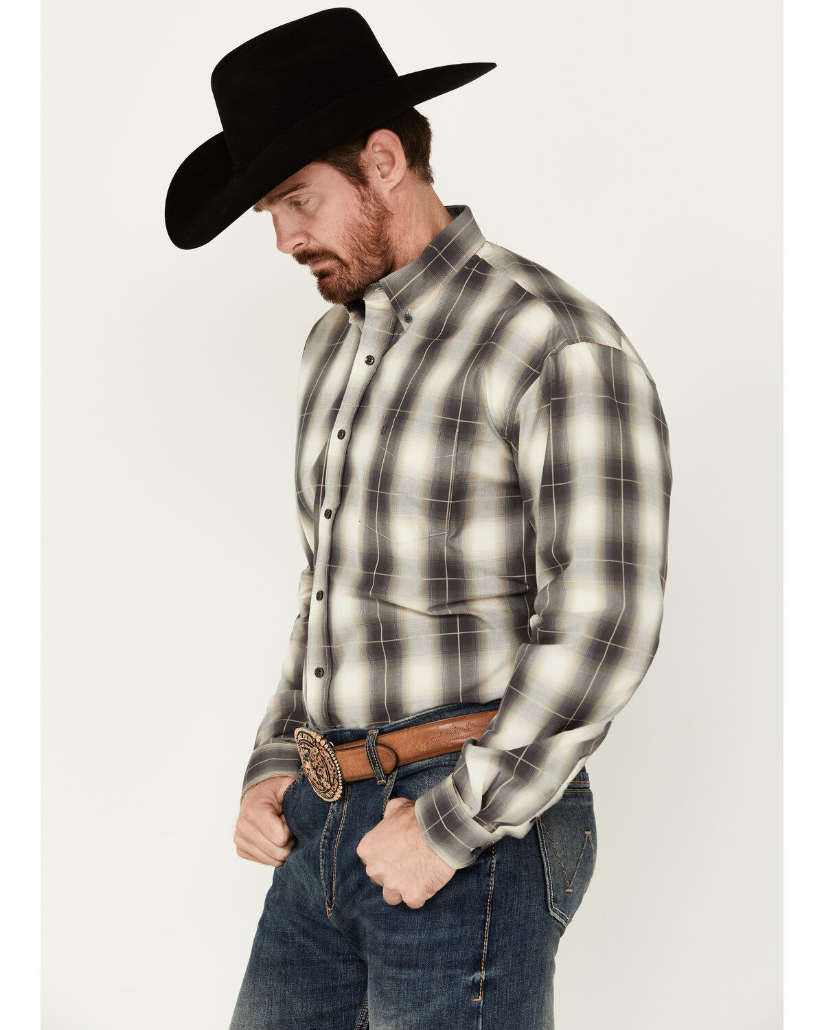 Stetson Men's Plaid Print Long Sleeve Button-Down Western Shirt