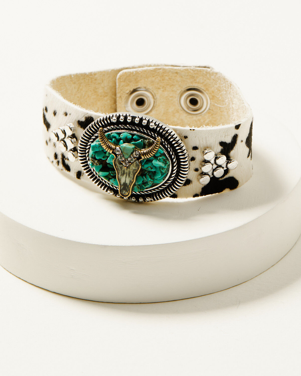 Shyanne Women's Steer Head and Turquoise Chip Genuine Leather Cuff