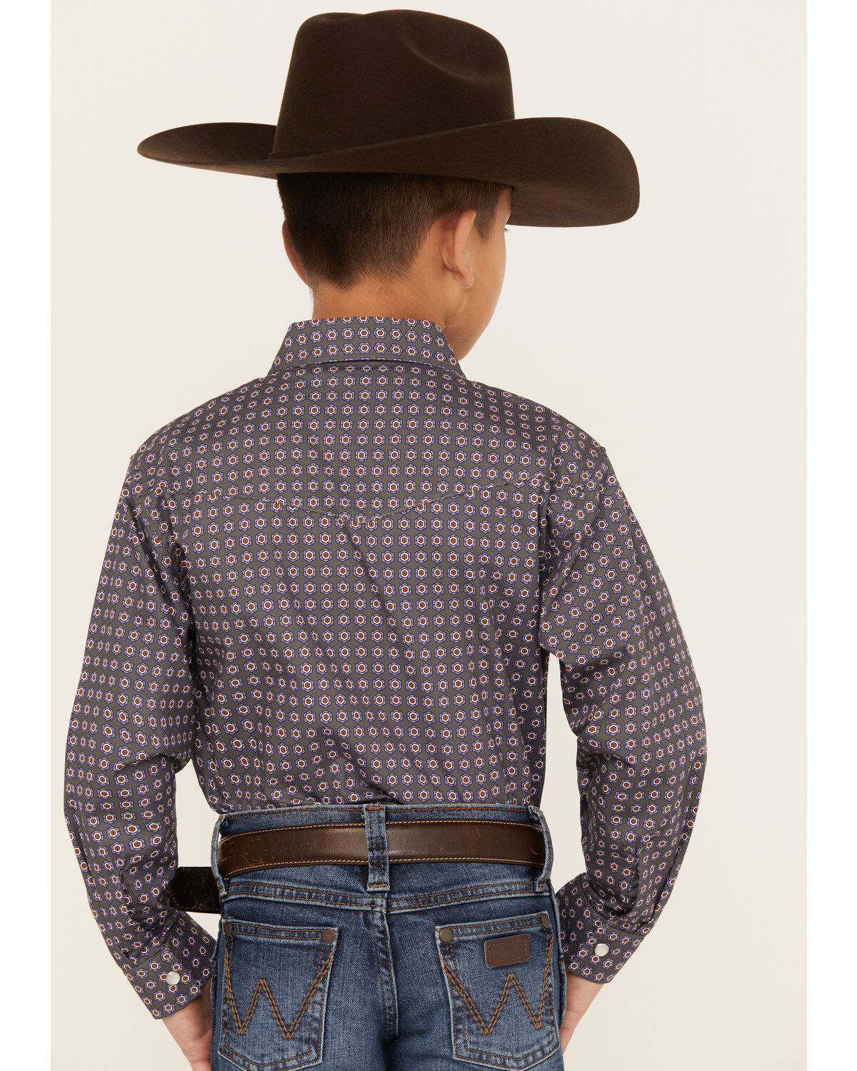 Roper Boys' Amarillo Geo Print Long Sleeve Western Pearl Snap Shirt