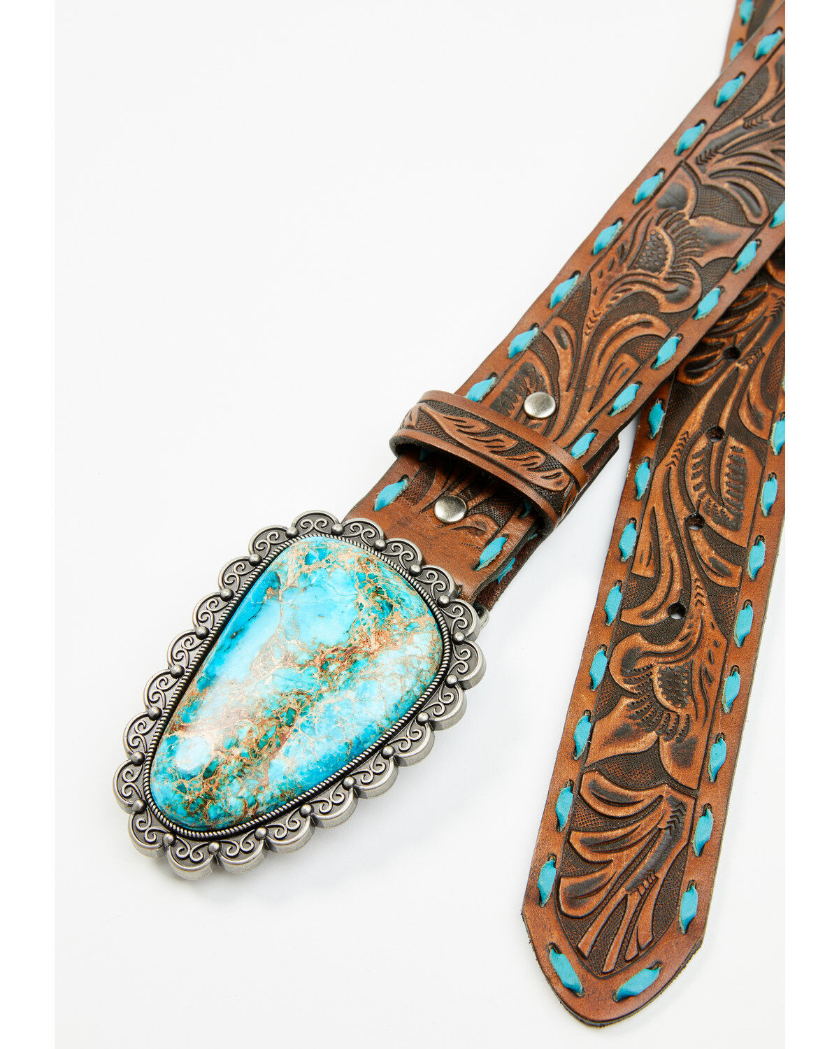 Shyanne Women's Sedona Turquoise Stone Buckle Whipstitch Leather Belt